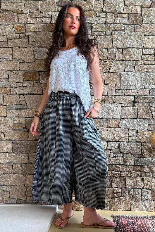 Arbi Gingham Pocket Culotte Pant Black